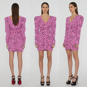 ROTATE NWT Fine Jacquard Floral Ruched Mini Dress in Pink Size 6